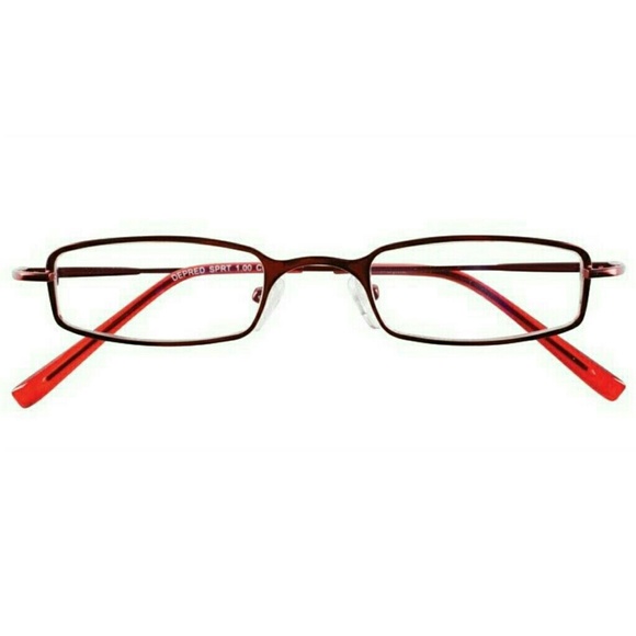 Petite Small Red Metal Rectangle Reading Glasses - Picture 2 of 4